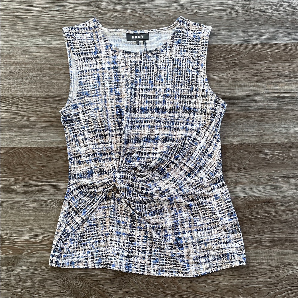 DKNY Sleeveless Blouse Women’s S Patterned Round Neck Silky Ruched
